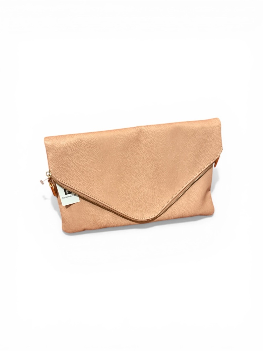 Blush Envelope Leather Clutch with Zip Detail